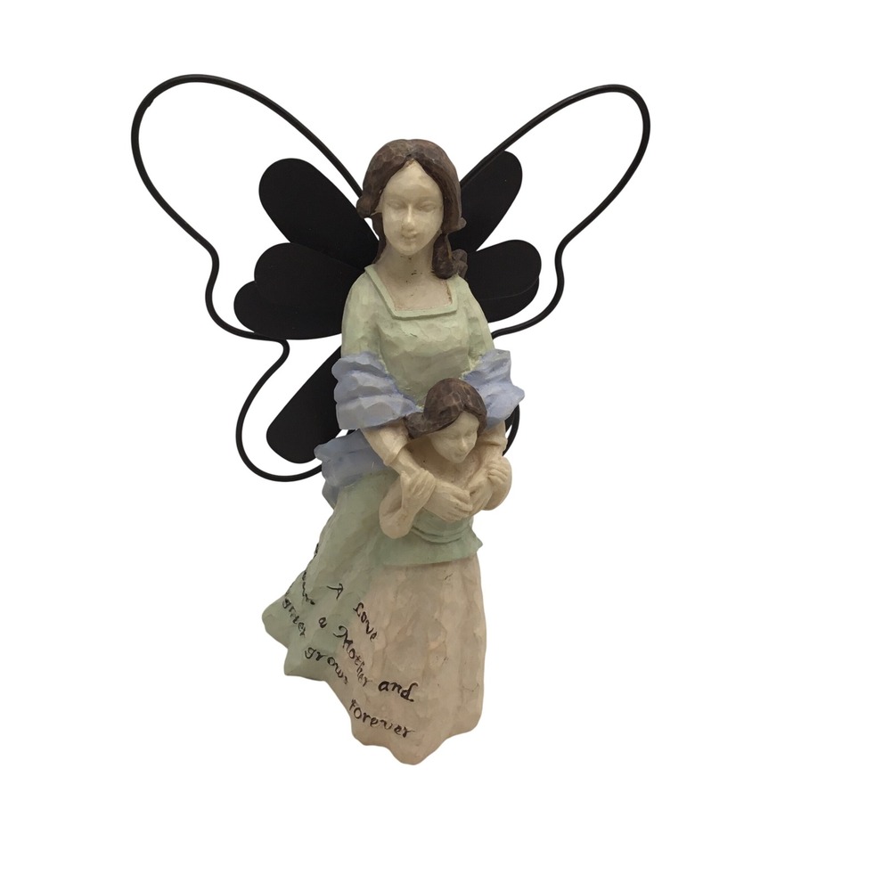Mother and Daughter Angel Butterfly Figurine Sentiment Inscription Resin 7.5in